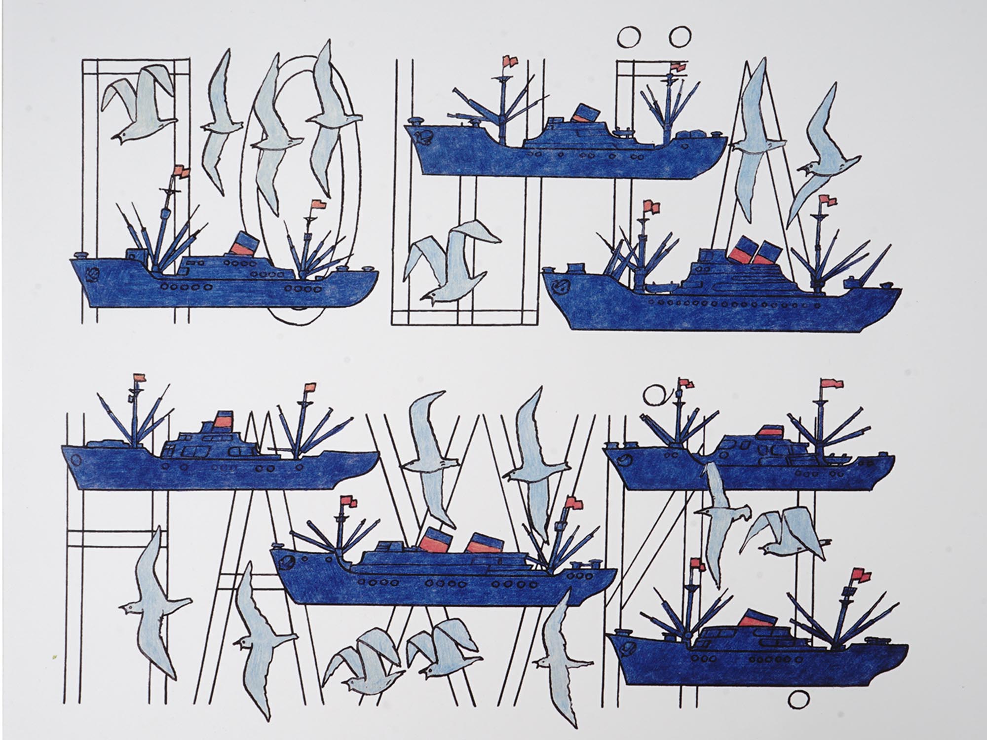 RUSSIAN COLORED LITHOGRAPH SHIPS BY ILYA KABAKOV PIC-1